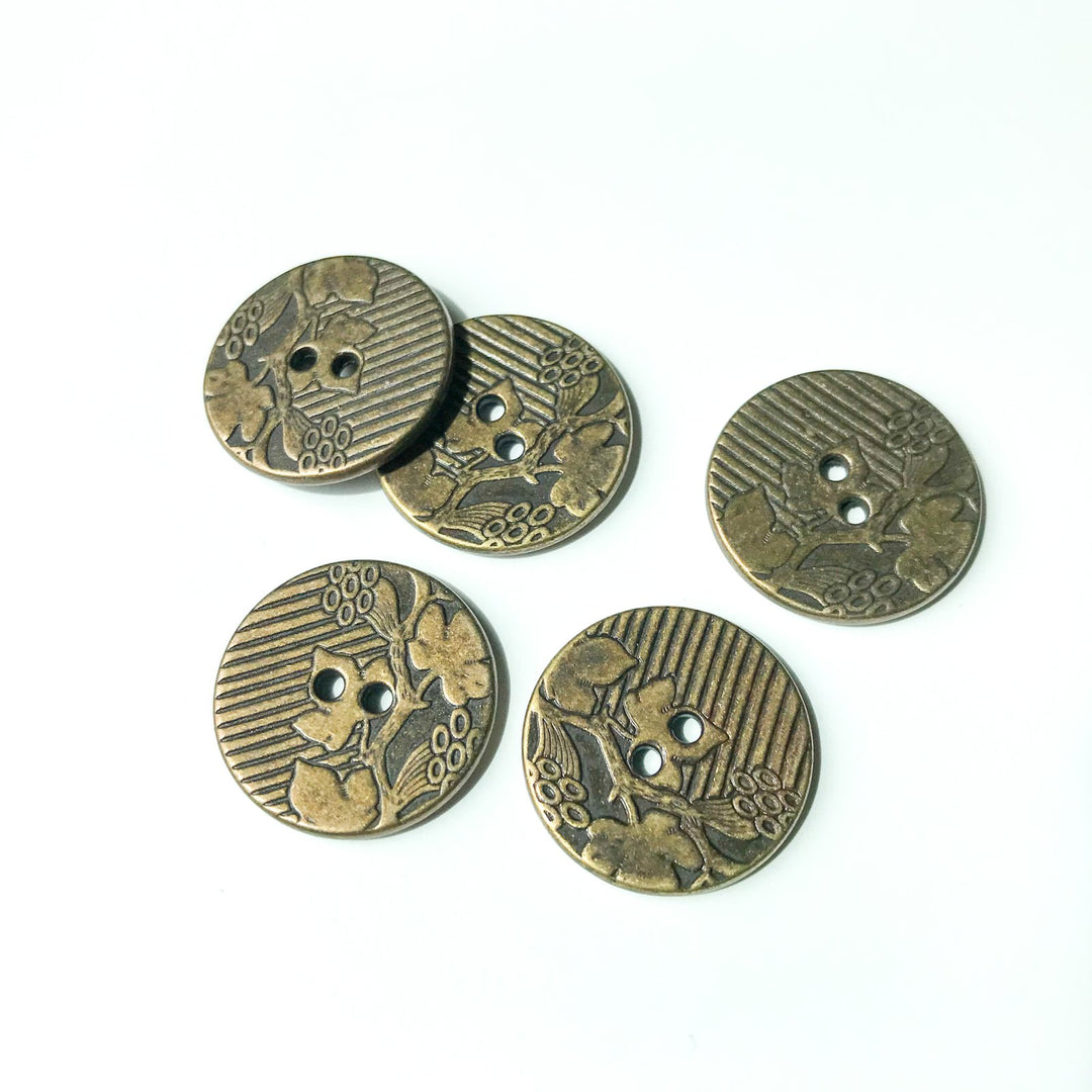 20mm Antique Brass Flat Metal Buttons - German-Made Statement Buttons with Artwork for Shirts & Shackets