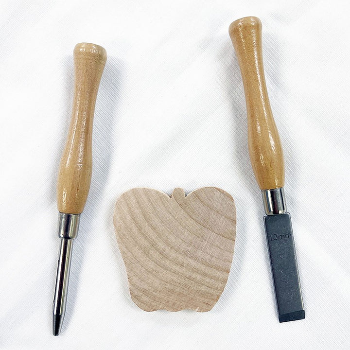 Buttonhole cutter set with straight blade, circular punch, and hardwood cutting block