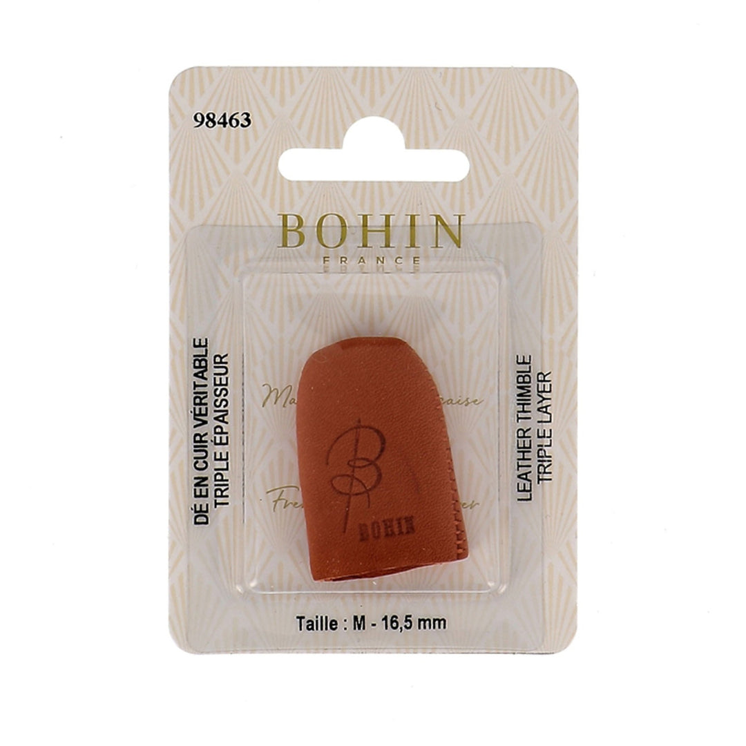Bohin medium leather thimble with reinforced top for hand-sewing