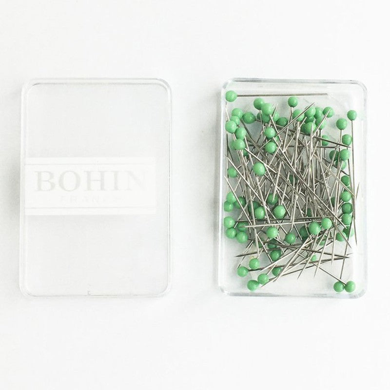 Bohin France 1.25-inch Nile Green glass head pins, 80-count pack