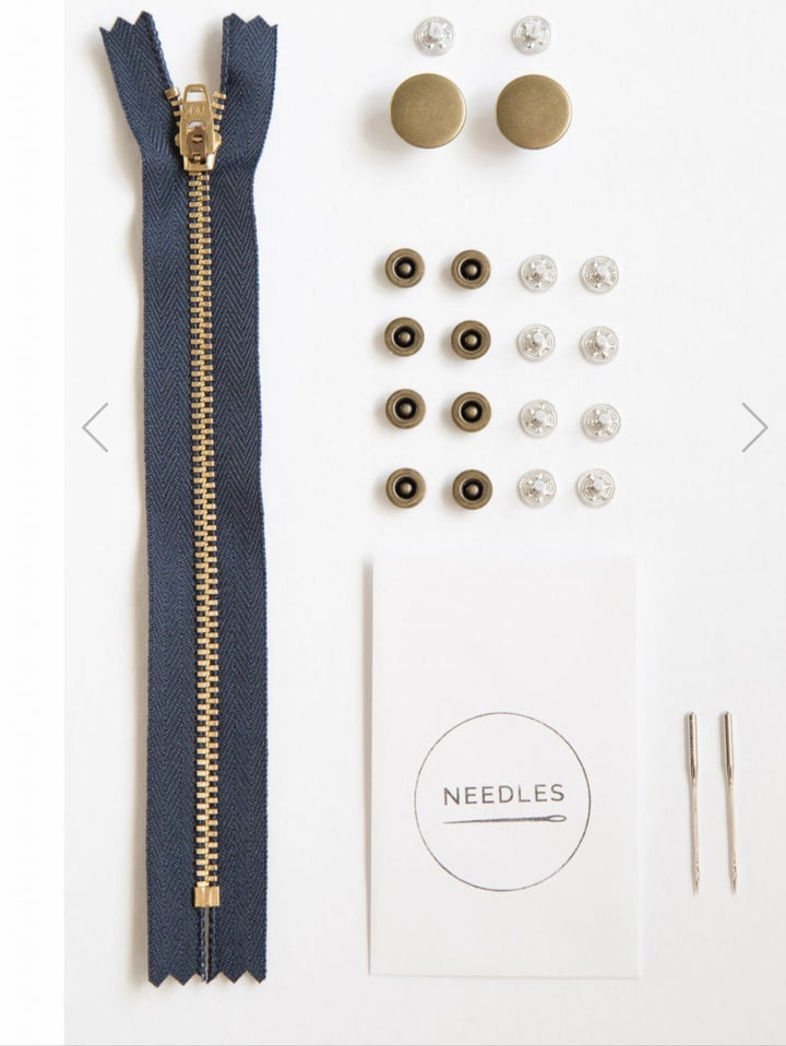 Jeans Making Kit with Zipper Fly – Includes Rivets, Buttons, YKK Zipper & Needles for DIY Denim Sewing