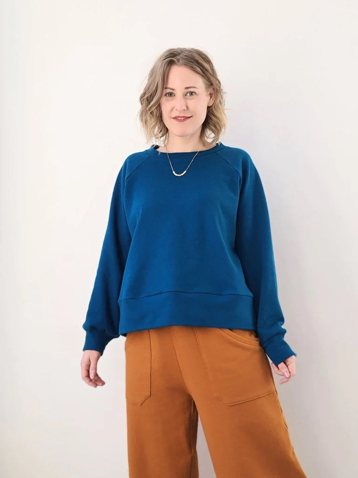 Sew House Seven Cosmos Sweatshirt and Elemental Pencil Skirt sewing pattern, oversized raglan top and high-waist pencil skirt