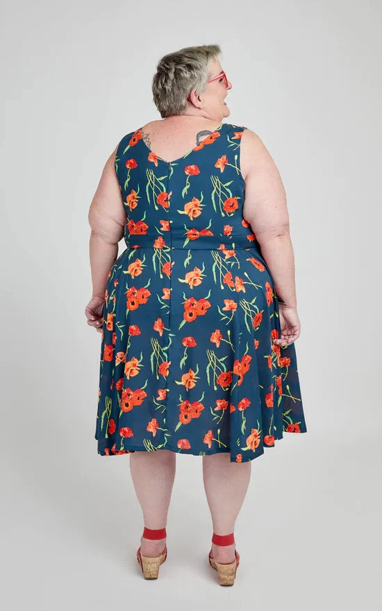 Cashmerette Upton Dress sewing pattern – fit-and-flare dress with multiple neckline options, hidden pockets, and fully lined bodice.