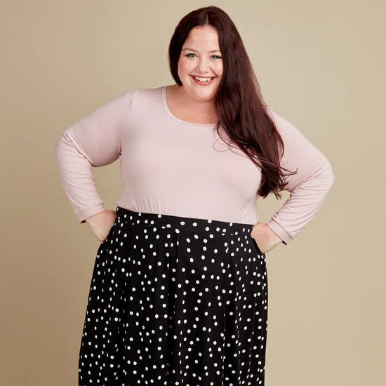 Cashmerette Concord T-Shirt sewing pattern with multiple neckline and sleeve options for curvy sizes C–H