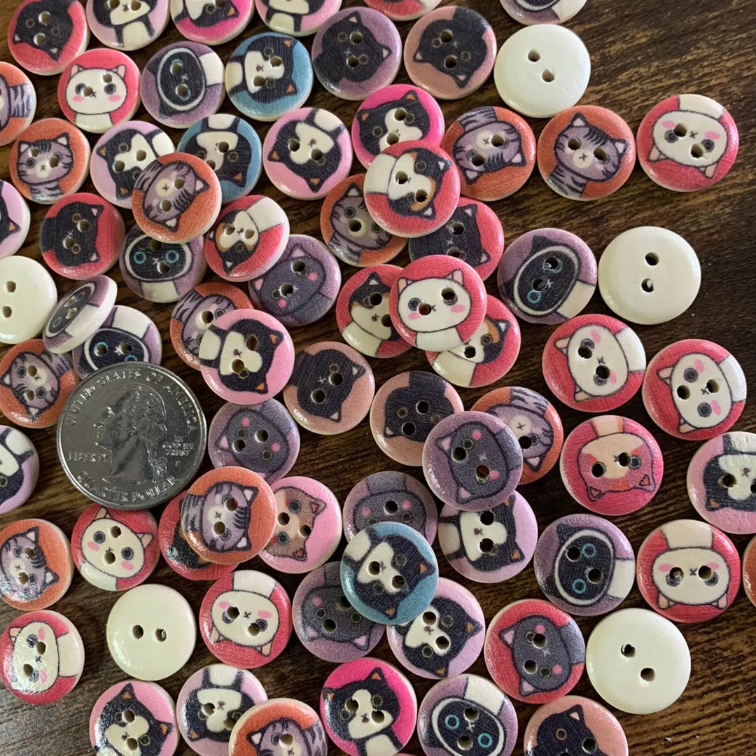 Wooden Buttons - Quirky Cats - (pkg of 10)