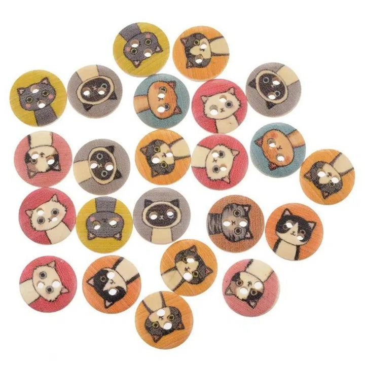 Wooden Buttons - Quirky Cats - (pkg of 10)
