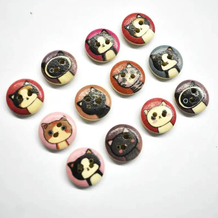 Wooden Buttons - Quirky Cats - (pkg of 10)