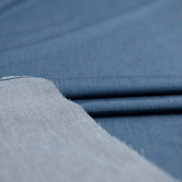 Indigo Chambray Shirting Fabric - 100% Cotton 54-Inch Wide Deadstock Material for Shirts and Dresses