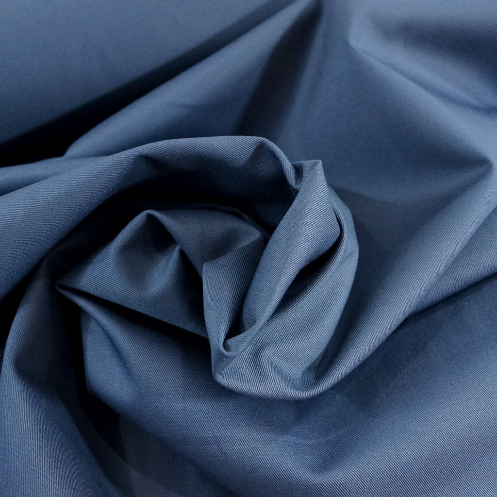 Chino Twill Stretch Light Navy – 97% cotton, 3% Lycra, 8 oz medium-weight stretch fabric, 53/54 inches wide for sewing skirts, trousers, and blazers