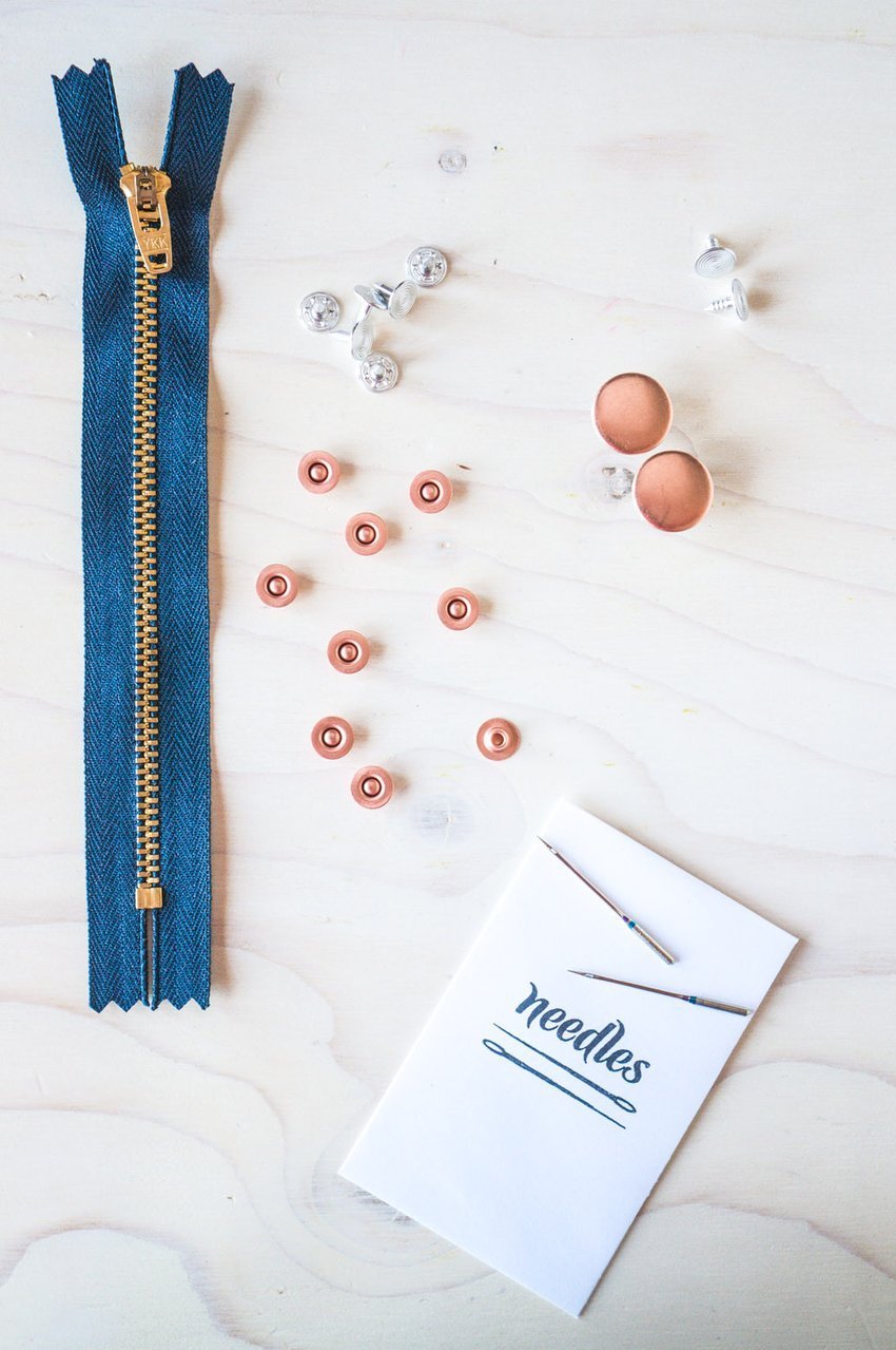 Jeans Making Kit with Zipper Fly – Includes Rivets, Buttons, YKK Zipper & Needles for DIY Denim Sewing