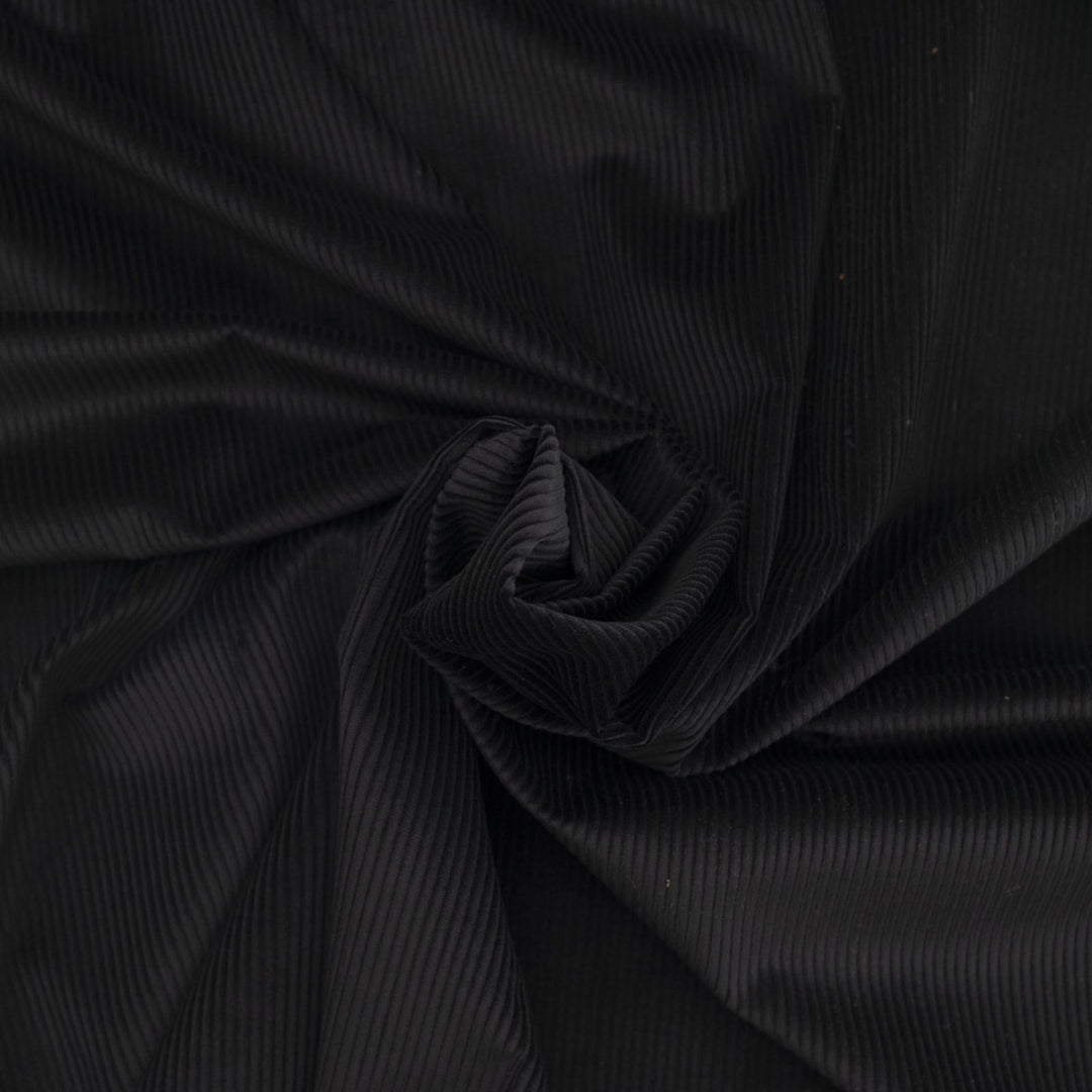 Black 8 wale cotton corduroy fabric - Italian deadstock textile for sewing jackets, pants, and skirts
