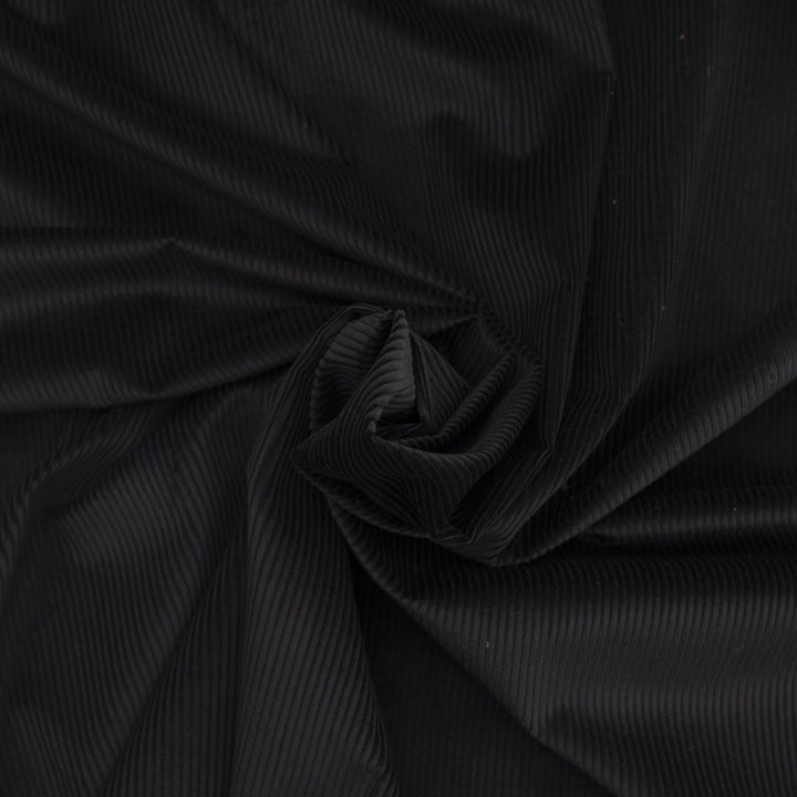 Black 8 wale cotton corduroy fabric - Italian deadstock textile for sewing jackets, pants, and skirts
