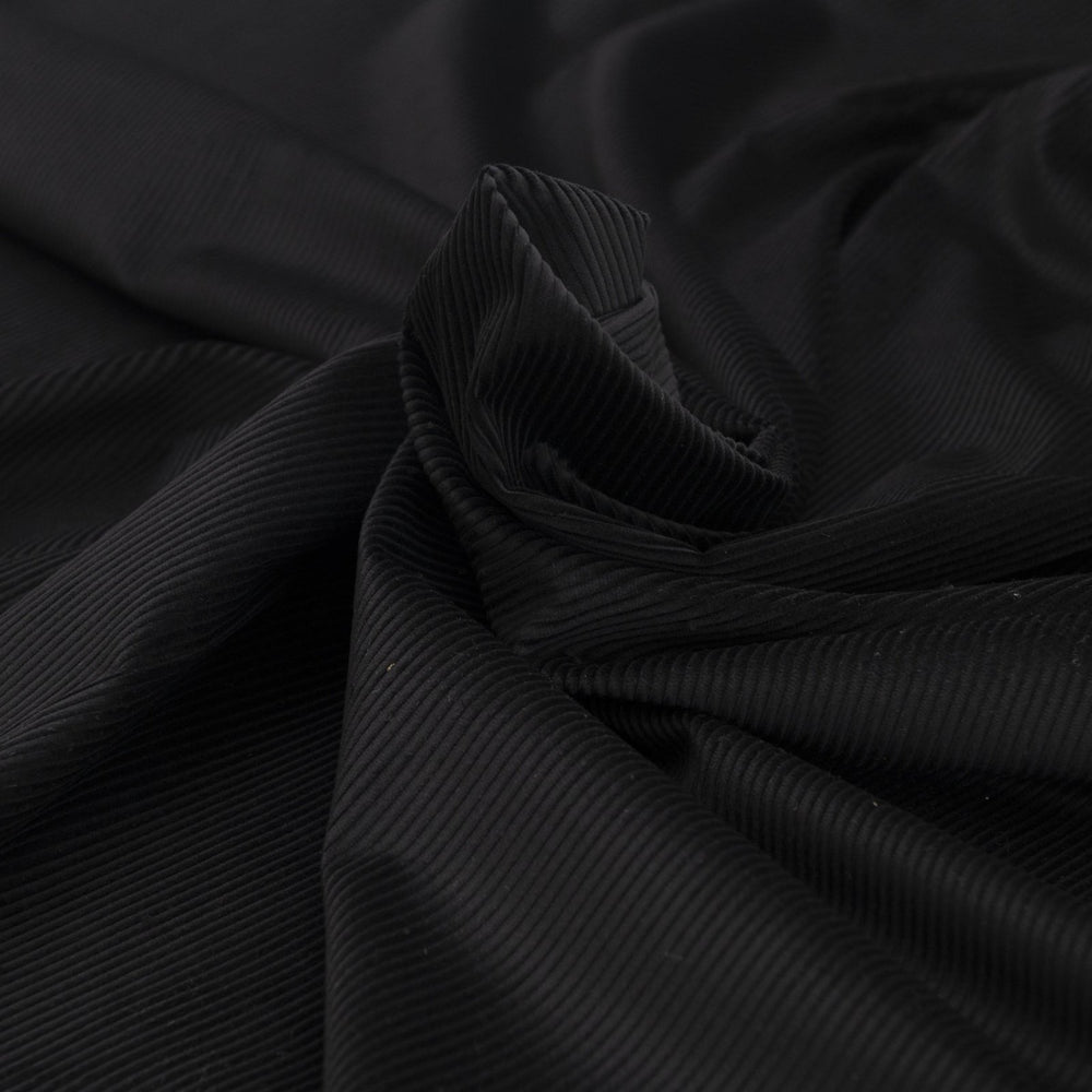 Black 8 wale cotton corduroy fabric - Italian deadstock textile for sewing jackets, pants, and skirts
