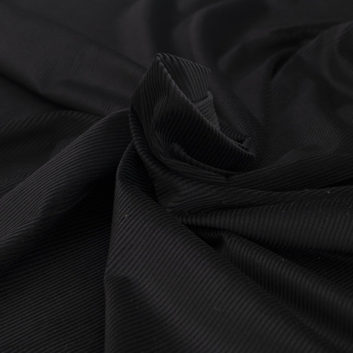 Black 8 wale cotton corduroy fabric - Italian deadstock textile for sewing jackets, pants, and skirts