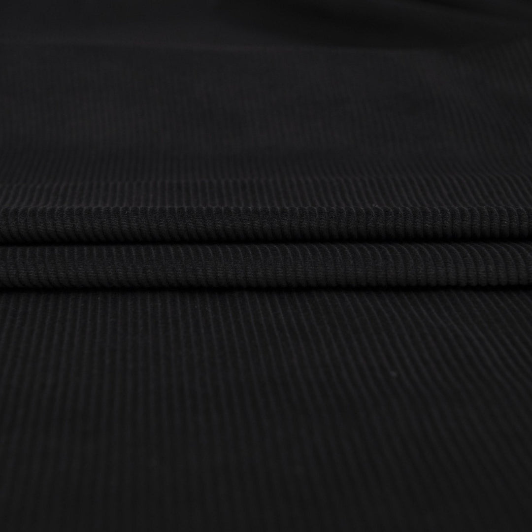 Black 8 wale cotton corduroy fabric - Italian deadstock textile for sewing jackets, pants, and skirts