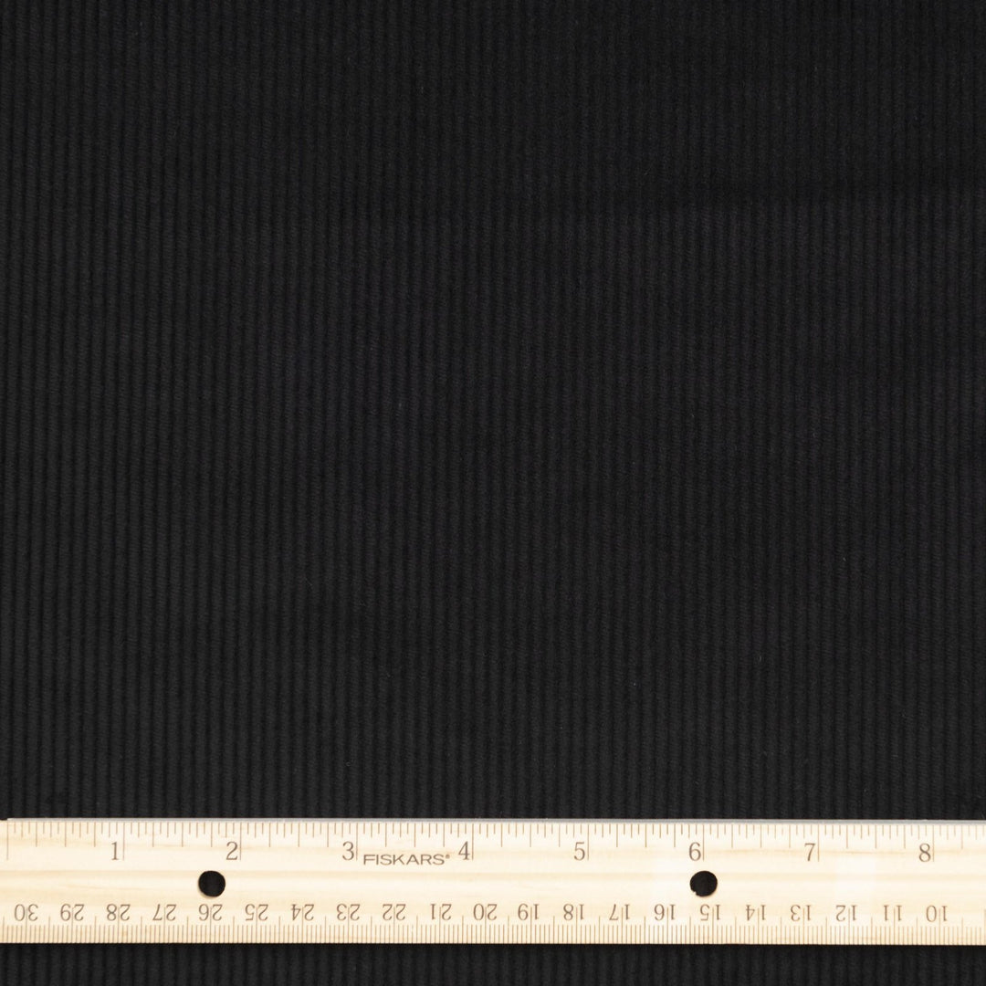 Black 8 wale cotton corduroy fabric - Italian deadstock textile for sewing jackets, pants, and skirts
