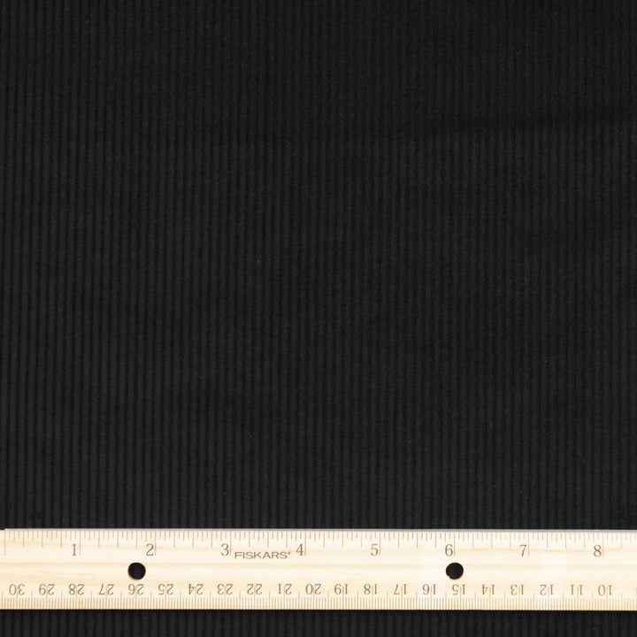 Black 8 wale cotton corduroy fabric - Italian deadstock textile for sewing jackets, pants, and skirts