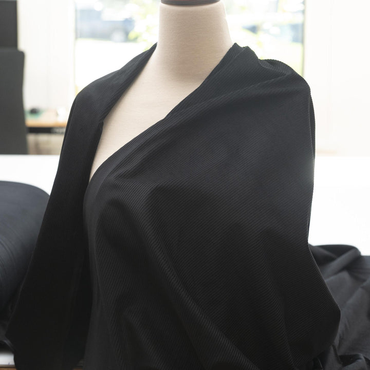 Black 8 wale cotton corduroy fabric - Italian deadstock textile for sewing jackets, pants, and skirts