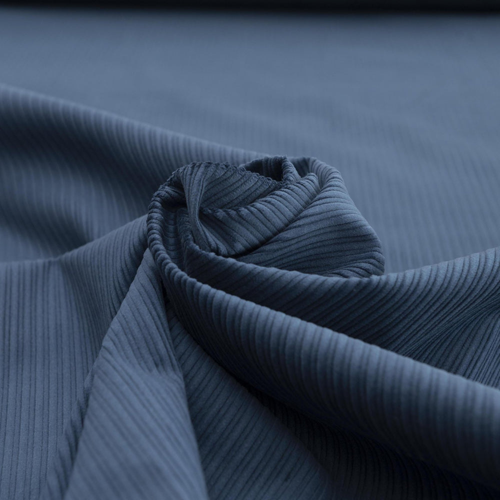 Denim Blue Variegated Wale Cotton Corduroy Fabric - 10 oz 60-Inch Wide Italian Deadstock for Textured Garments