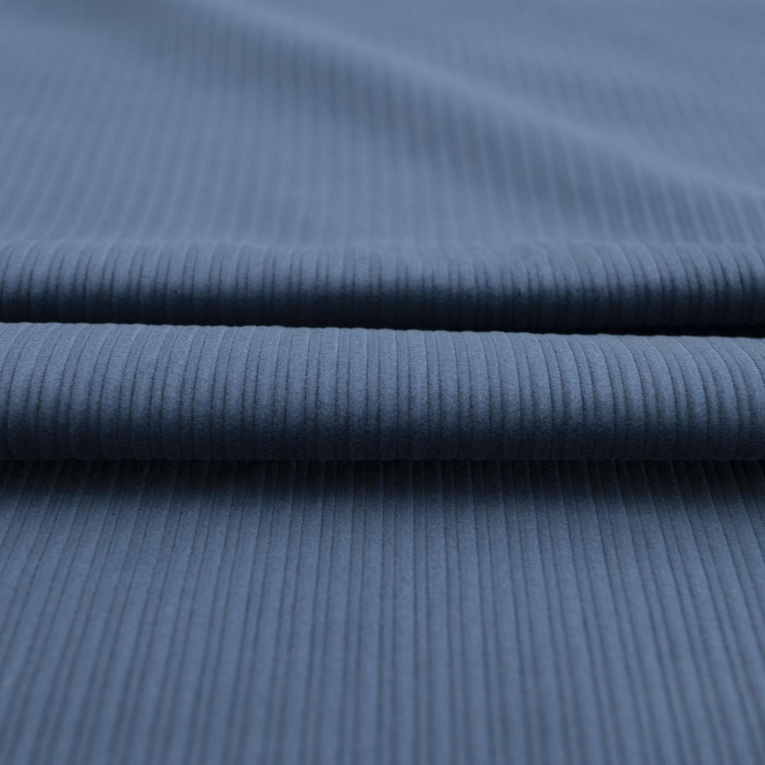 Denim Blue Variegated Wale Cotton Corduroy Fabric - 10 oz 60-Inch Wide Italian Deadstock for Textured Garments