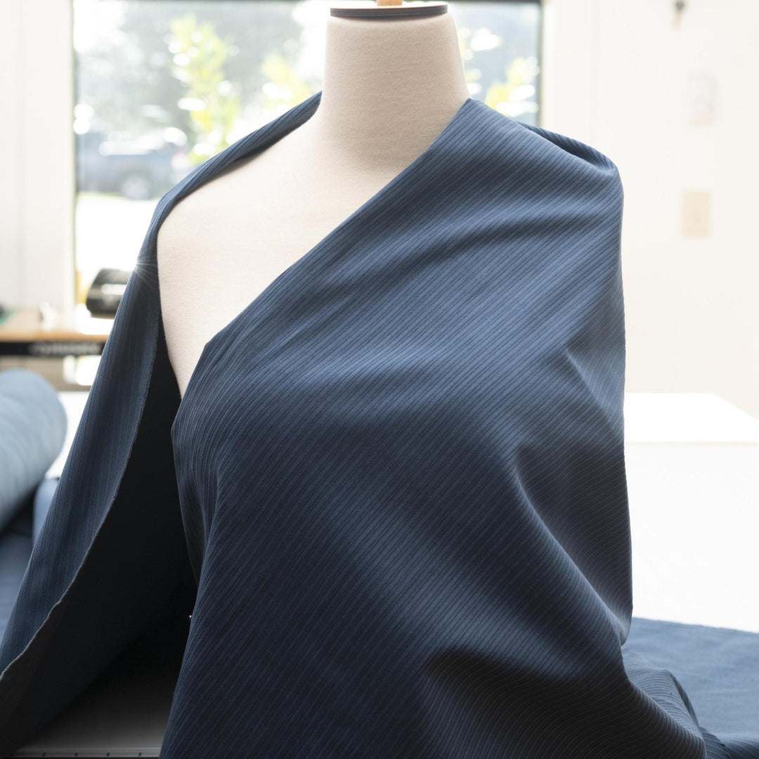 Denim Blue Variegated Wale Cotton Corduroy Fabric - 10 oz 60-Inch Wide Italian Deadstock for Textured Garments