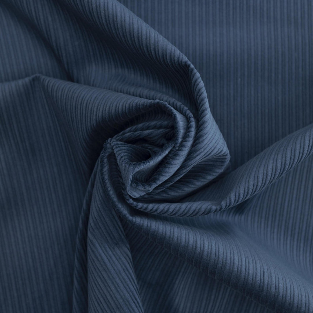 Denim Blue Variegated Wale Cotton Corduroy Fabric - 10 oz 60-Inch Wide Italian Deadstock for Textured Garments
