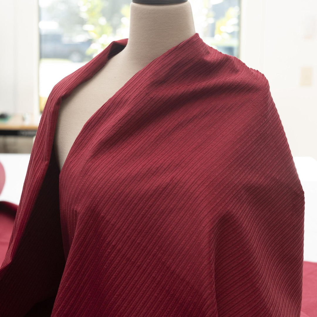 Garnet Red Variegated Wale Cotton Corduroy Fabric - 10 oz 60-Inch Wide Italian Deadstock for Fall/Winter Sewing