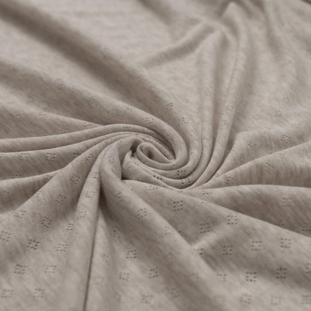 Sand Mélange Cotton Pointelle Knit - Lightweight Openwork Summer Fabric