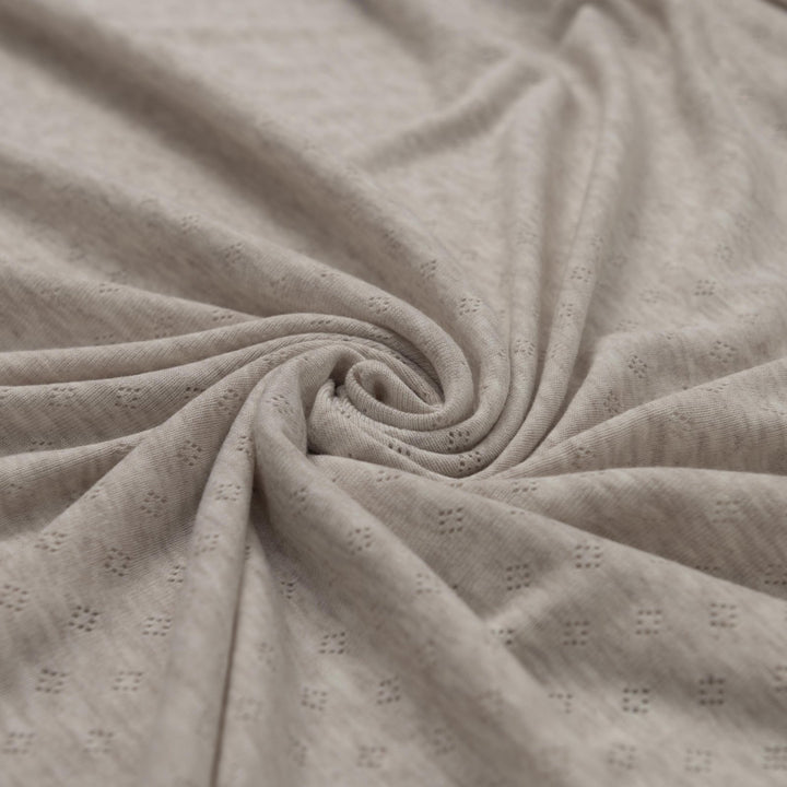 Sand Mélange Cotton Pointelle Knit - Lightweight Openwork Summer Fabric