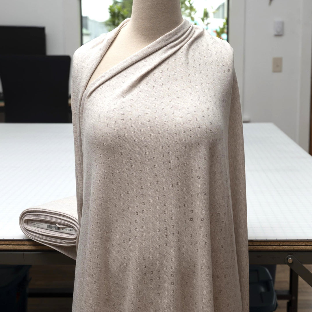 Sand Mélange Cotton Pointelle Knit - Lightweight Openwork Summer Fabric