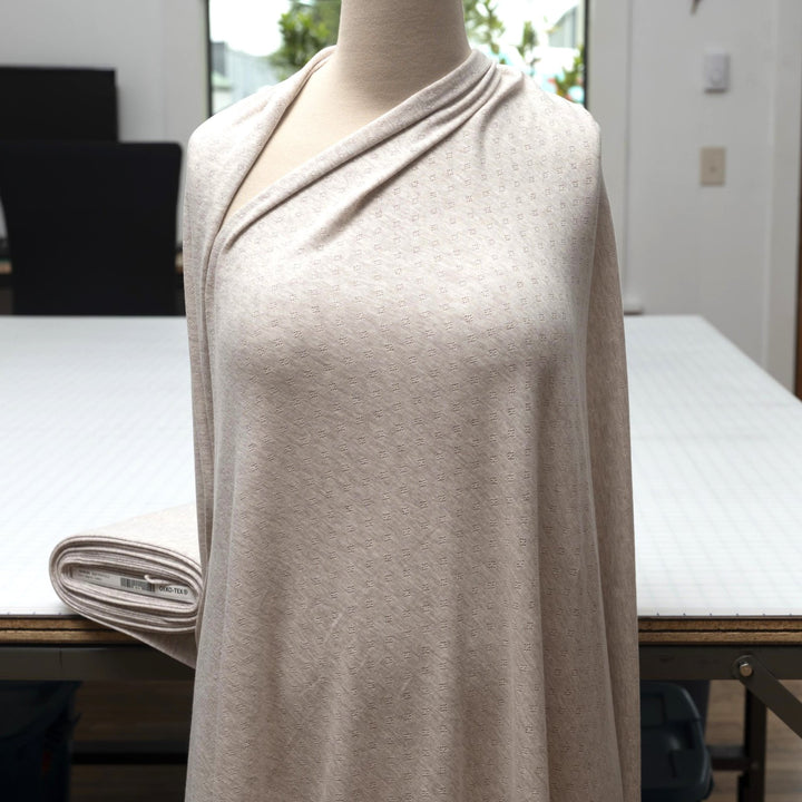 Sand Mélange Cotton Pointelle Knit - Lightweight Openwork Summer Fabric