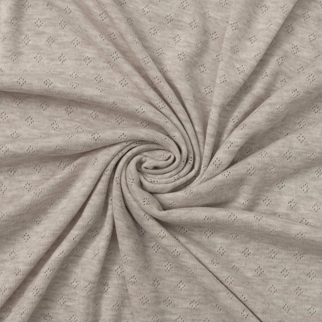 Sand Mélange Cotton Pointelle Knit - Lightweight Openwork Summer Fabric