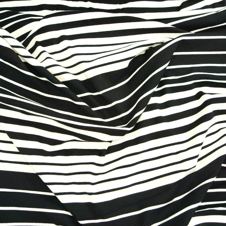 Cotton Knit - Black and Warm White Variegated Stripe