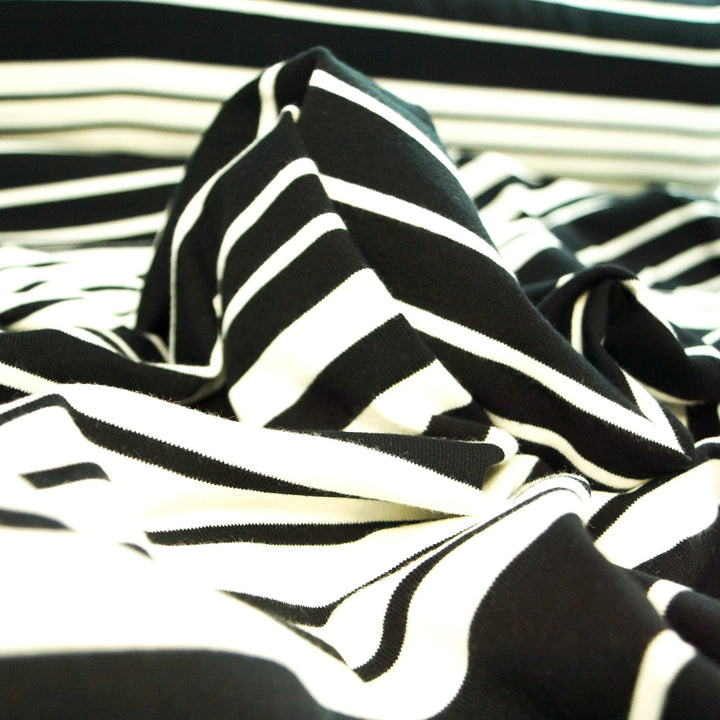 Cotton Knit - Black and Warm White Variegated Stripe