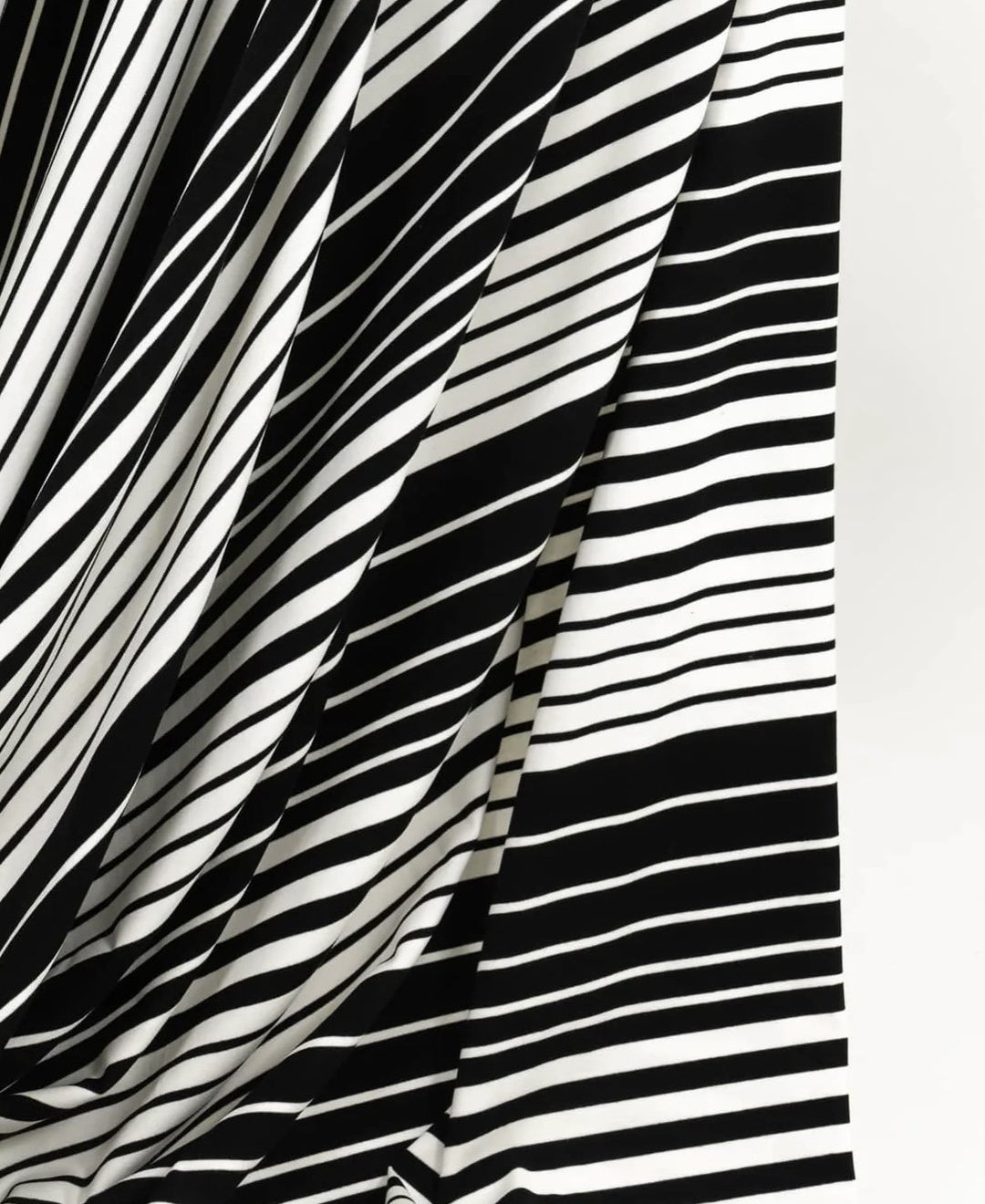 Cotton Knit - Black and Warm White Variegated Stripe