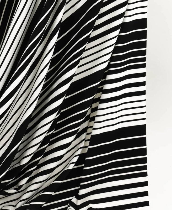 Cotton Knit - Black and Warm White Variegated Stripe