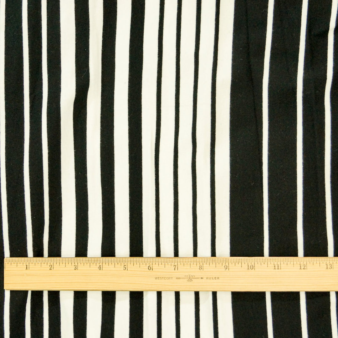 Cotton Knit - Black and Warm White Variegated Stripe