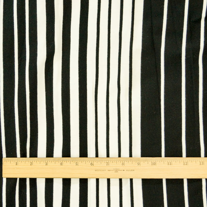 Cotton Knit - Black and Warm White Variegated Stripe