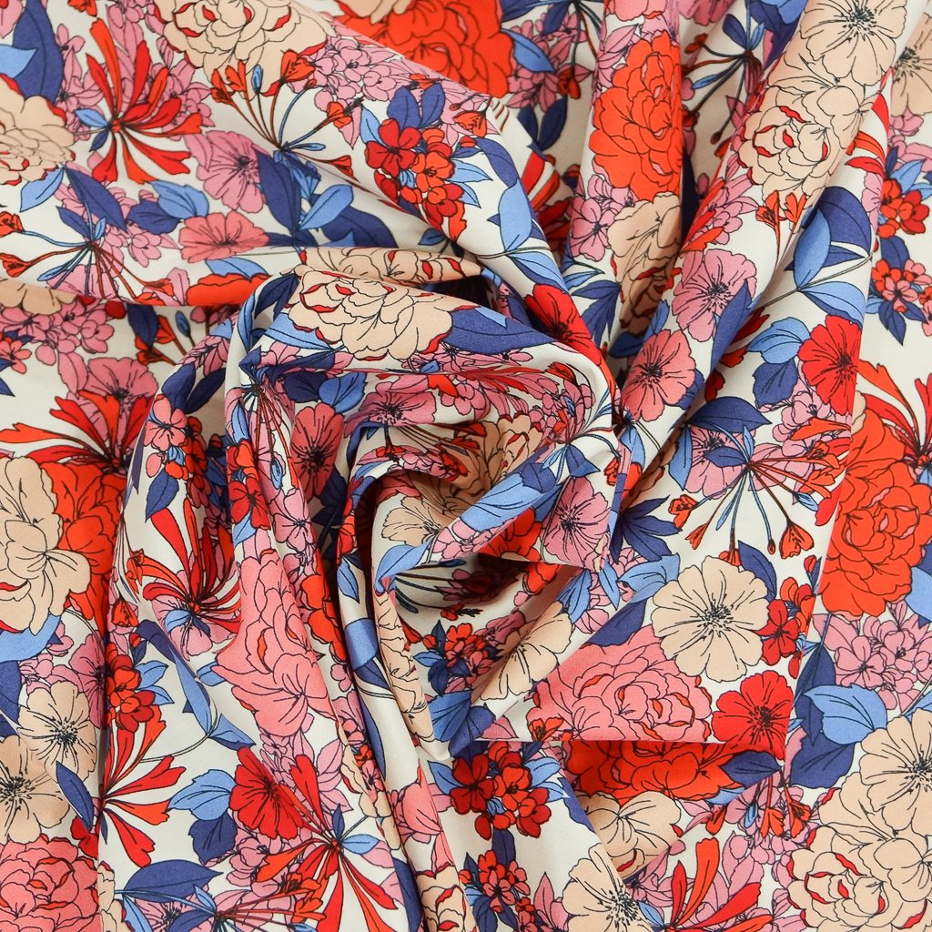 Italian cotton poplin fabric with bright floral print – sustainable sewing material