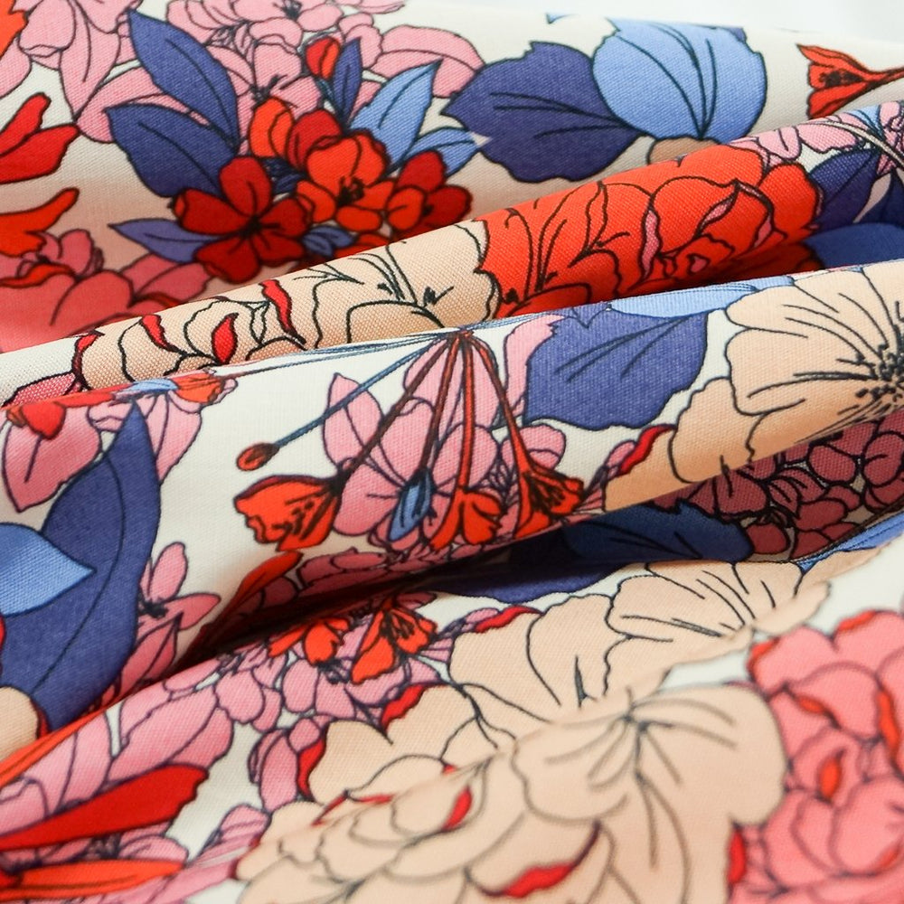 Italian cotton poplin fabric with bright floral print – sustainable sewing material