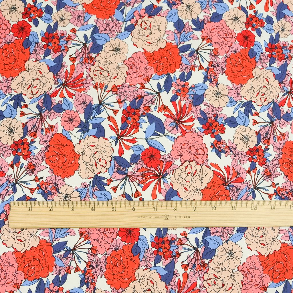 Italian cotton poplin fabric with bright floral print – sustainable sewing material