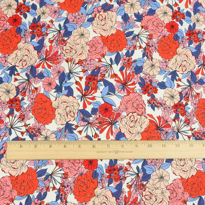 Italian cotton poplin fabric with bright floral print – sustainable sewing material