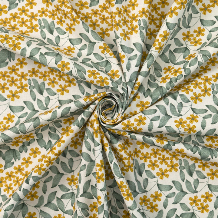 Cotton Poplin - "Spring Bloom in White"