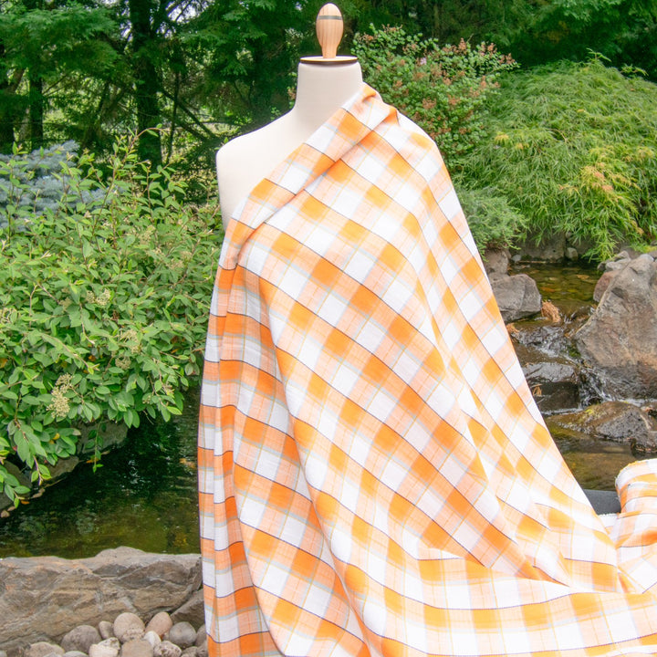 Breathable cotton plaid shirting material for summer sewing projects