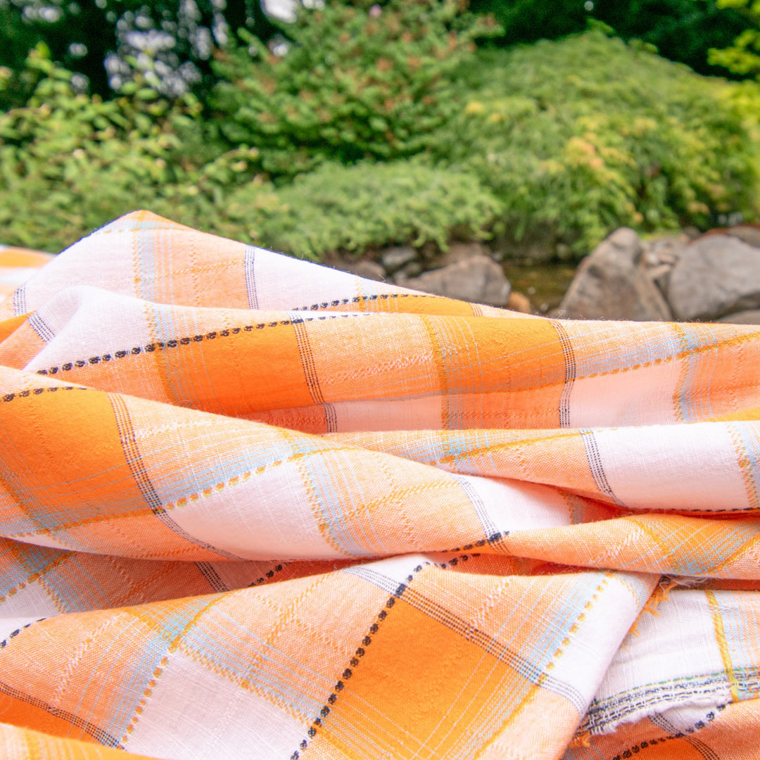 Breathable cotton plaid shirting material for summer sewing projects