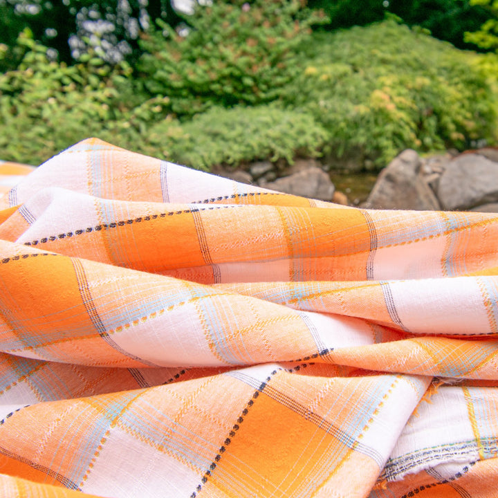 Breathable cotton plaid shirting material for summer sewing projects
