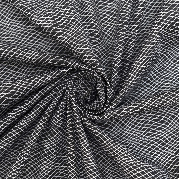 Cotton Poplin, French - Stretch - " Black and White Cross-up"