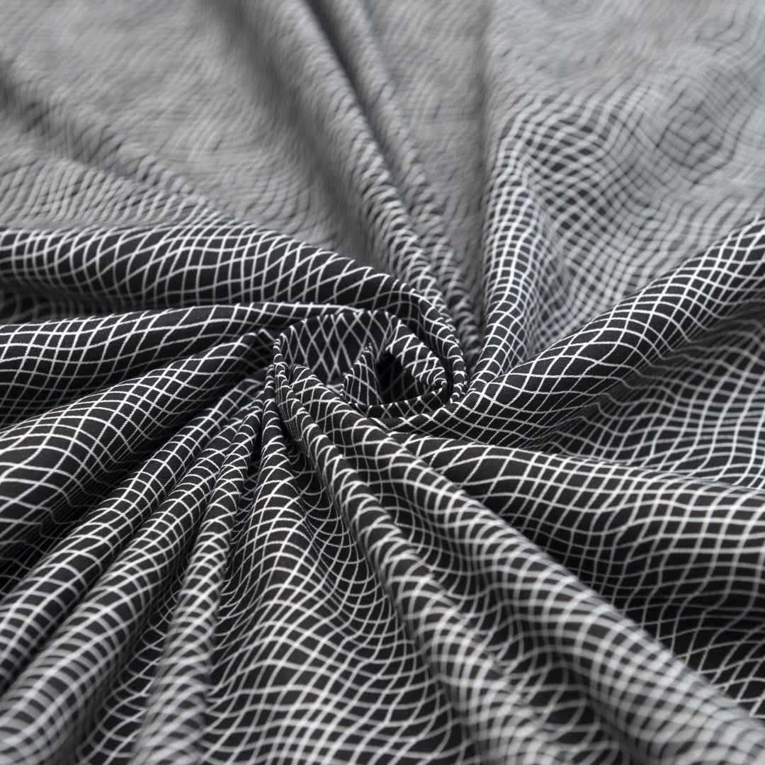 Cotton Poplin, French - Stretch - " Black and White Cross-up"