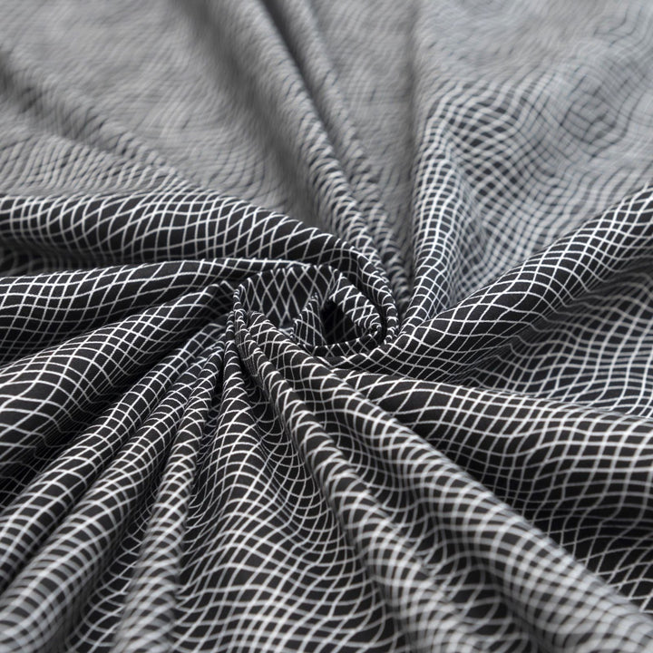 Cotton Poplin, French - Stretch - " Black and White Cross-up"
