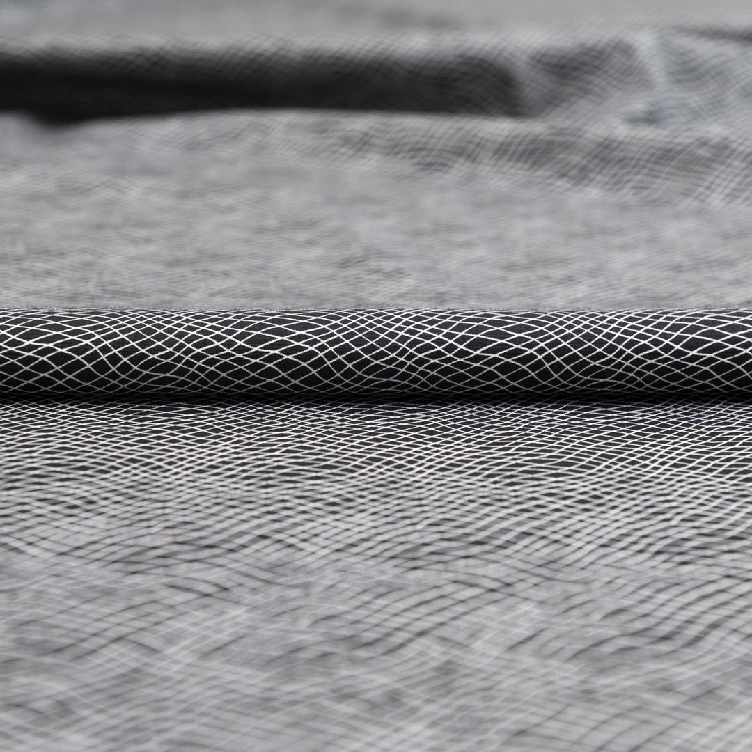 Cotton Poplin, French - Stretch - " Black and White Cross-up"